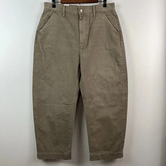 American Eagle Barrel Jeans Womens 12 Taupe Wide Leg Cropped Organic Cotton - Picture 3 of 16